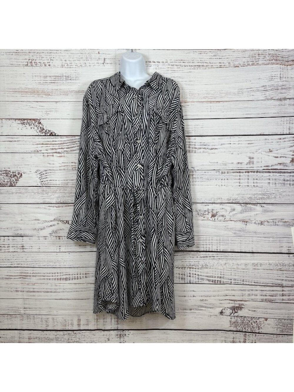 Terra & Sky Navy Print Long Sleeve Shirt Dress